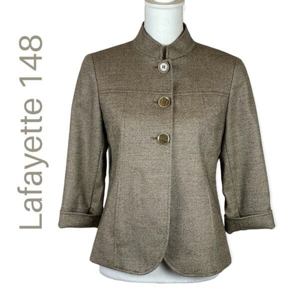 Lafayette 148 Virgin Wool Brown Tan Neutral Office Career Jacket NWOT Size 2 - Picture 1 of 13